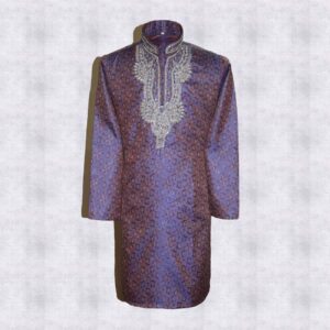 Brocade Pattern With Floral And Paisley Design With Heavy Embroidery Fancy Purple Kurta For Men In Jamawar Stuff - Small and Medium Size