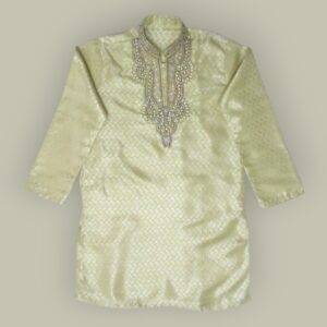 Brocade Pattern With Floral And Paisley Design With Heavy Embroidery Fancy Yellow Kurta For Men In Jamawar Stuff - Small Size