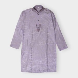 Plain Pattern with Subtle Texture and Embroidery on Neckline Fancy Light Purple Kurta For Men In Indian Wash n Wear Stuff - Small and Medium Size