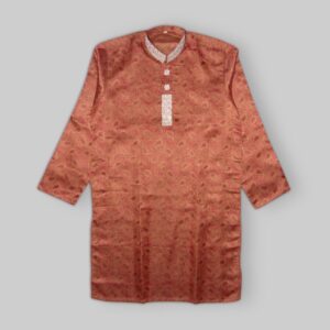 Brocade Pattern With Floral And Paisley Design With Beads Embellishments On Neckline Fancy Red Kurta For Men In Jamawar Stuff - Small Size