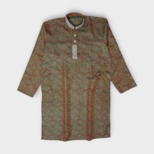 Brocade Pattern With Floral And Paisley Design With Beads Embellishments On Neckline Fancy Multi-color Kurta For Men In Jamawar Stuff - Medium Size