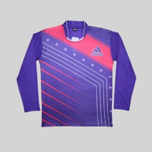 Striped and Star Pattern Purple Color Full Arms T-Shirt For Men In Jersey Stuff - Large Size