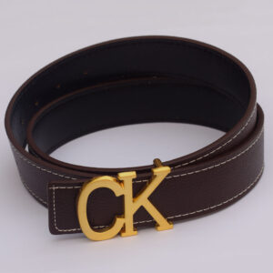 Classic Dark Brown Artificial Leather Belt with CK-Inspired Signature Buckle for Men